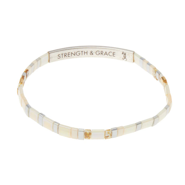 Good Karma Miyuki Bracelet | Strength & Grace Ivory/Silver - Lulu Bella Boutique