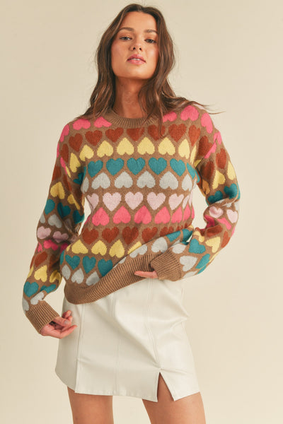 Multi-color Heart Knit Sweater - Lulu Bella Boutique