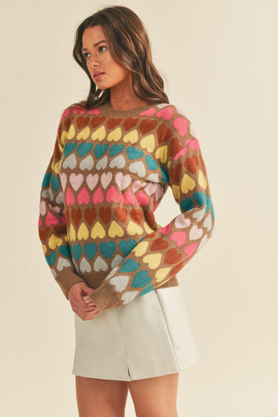 Multi-color Heart Knit Sweater - Lulu Bella Boutique