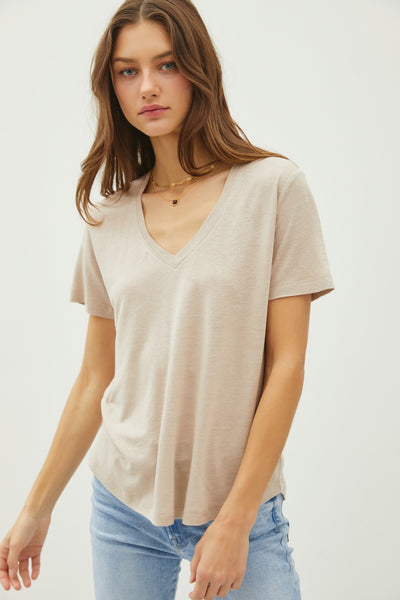 Basic V-Neck Short Sleeve T-Shirt - Lulu Bella Boutique