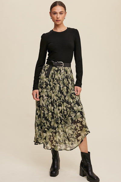 Leaf Printed Chiffon Skirt - Lulu Bella Boutique