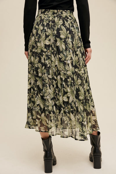 Leaf Printed Chiffon Skirt - Lulu Bella Boutique