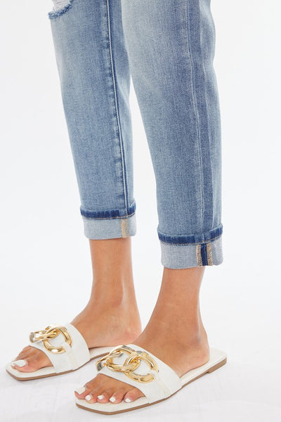 Medium Wash High Rise Cuffed Mom Jeans - Lulu Bella Boutique