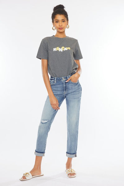 Medium Wash High Rise Cuffed Mom Jeans - Lulu Bella Boutique