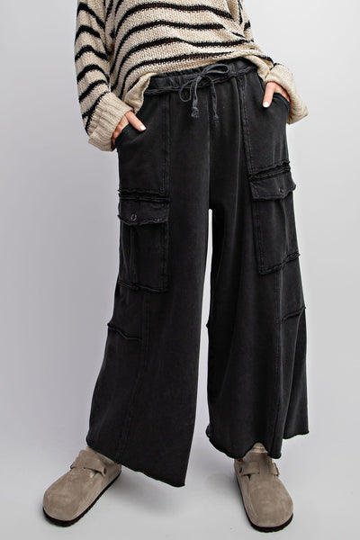 Wide Leg Mineral Wash Pants - Lulu Bella Boutique
