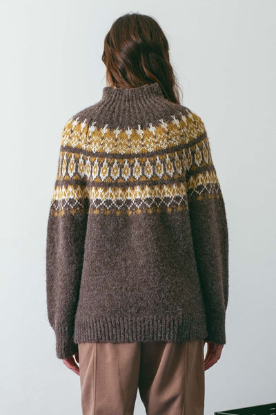 Mock Neck Geometric Knit Sweater