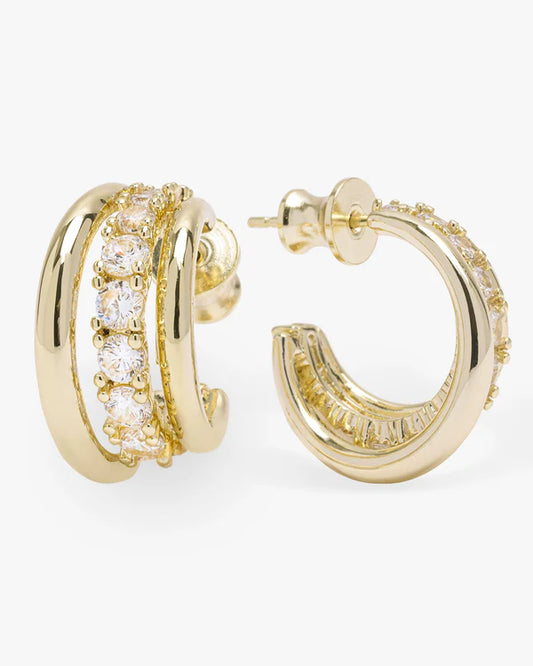 "Oh She Fancy" Smooth & Diamond Hoops Gold|White Diamondettes - Lulu Bella Boutique