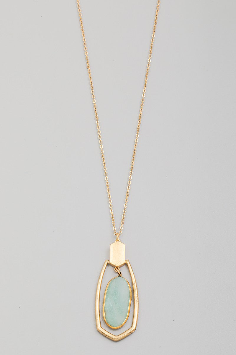 Stone & Metallic Oval Necklace