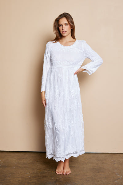 Petite Floral Lace Embroidered White Dress