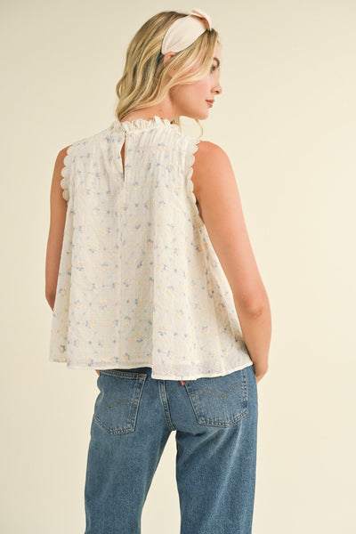 Floral Embroidery Scalloped Babydoll Top - Lulu Bella Boutique