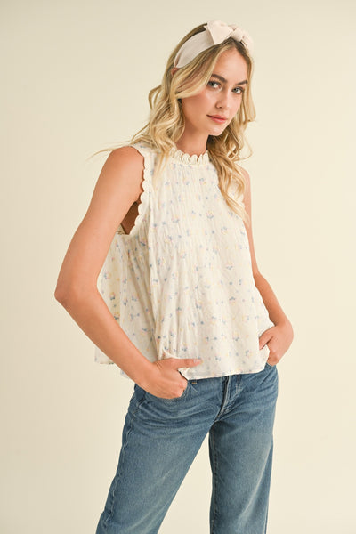 Floral Embroidery Scalloped Babydoll Top - Lulu Bella Boutique