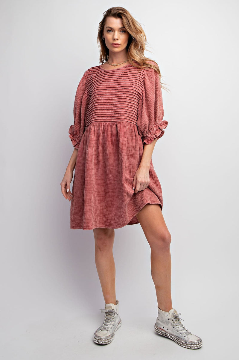 Mineral Washed Cotton Gauze Mini Dress Cordovan / Medium
