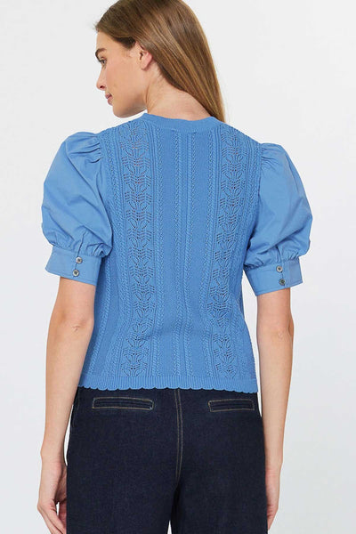 Woven Puff Sleeve Button Down Sweater - Lulu Bella Boutique