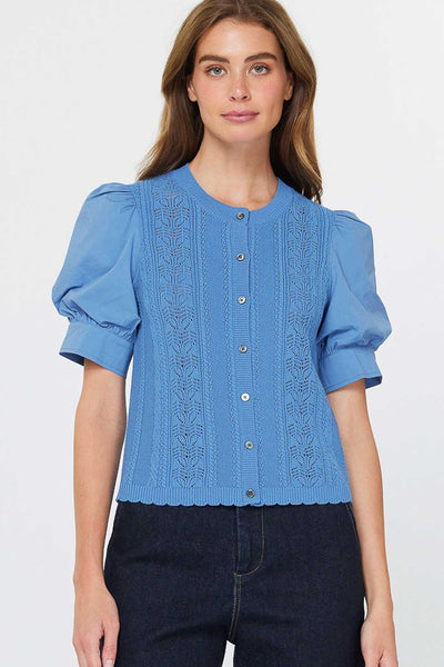 Woven Puff Sleeve Button Down Sweater - Lulu Bella Boutique