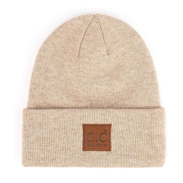 Soft Ribbed Leather Patch Beanie - Lulu Bella Boutique