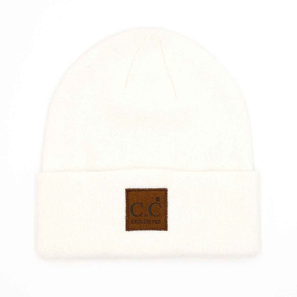 Soft Ribbed Leather Patch Beanie - Lulu Bella Boutique