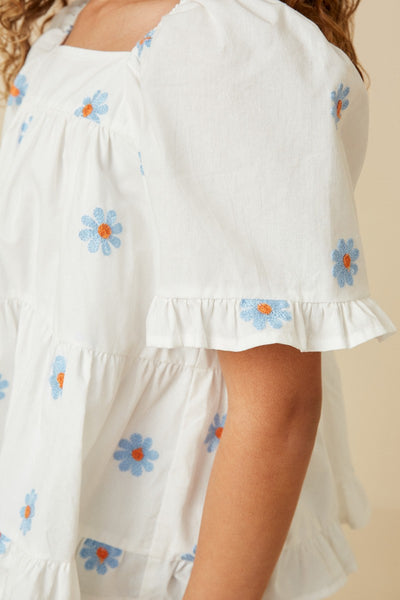 Girls All Over Daisy Embroidered Square Neck Top