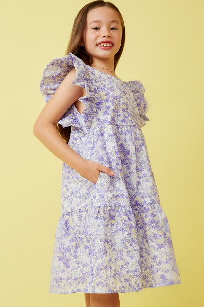 Girls Ditsy Floral Exaggerated Ruffle Sleeve Dress