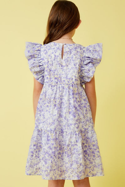 Girls Ditsy Floral Exaggerated Ruffle Sleeve Dress