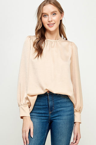 Puff Sleeve Satin Blouse in Champagne