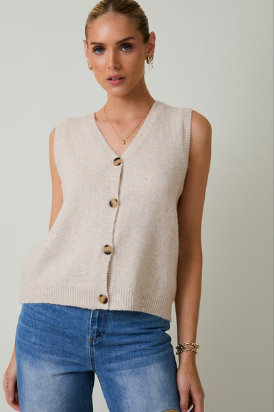 Sleeveless V-neck Button Down Sweater Top - Lulu Bella Boutique
