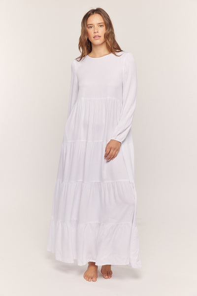 Tiered Mesh White Dress - Lulu Bella Boutique