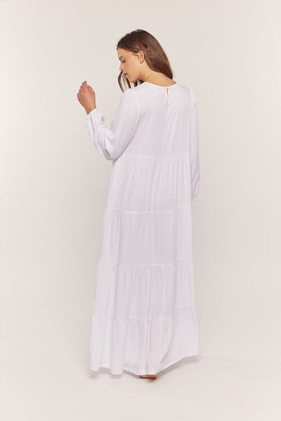 Tiered Mesh White Dress - Lulu Bella Boutique