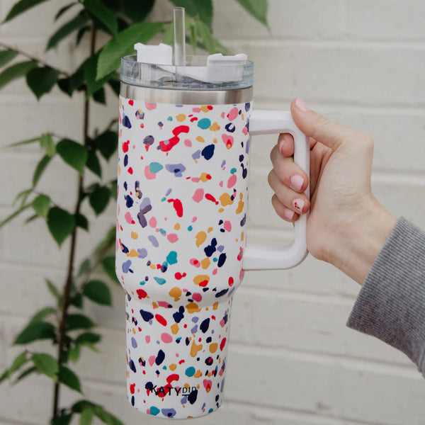 Confetti Print Tumbler Cup with Handle - Lulu Bella Boutique