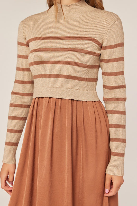 Satin Sweater Mixed Dress