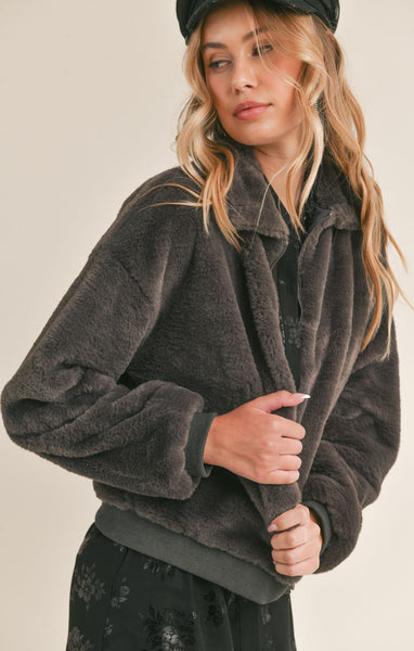 Nadine Faux Fur Bomber Jacket - Lulu Bella Boutique