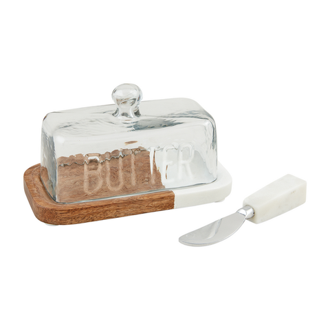 Wood Marble Butter Dish 2-piece set