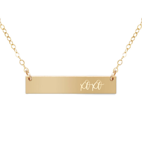 XOXO Gold Filled Engraved Bar Necklace: Gold