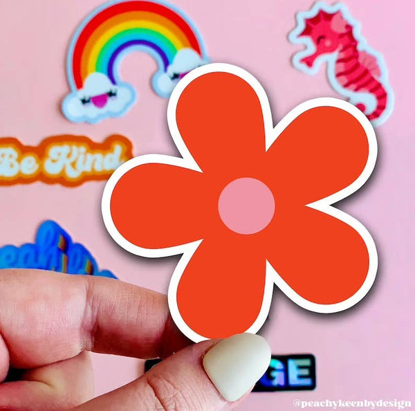 Red Retro Flower Sticker: 3" - Lulu Bella Boutique