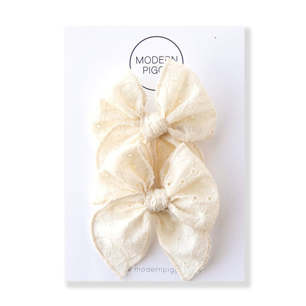 Powder Eyelet | Pigtail Set - Petite Party Bow - Lulu Bella Boutique