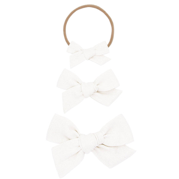 Linen Bow - White Headband: Small / Nylon Headband - Lulu Bella Boutique