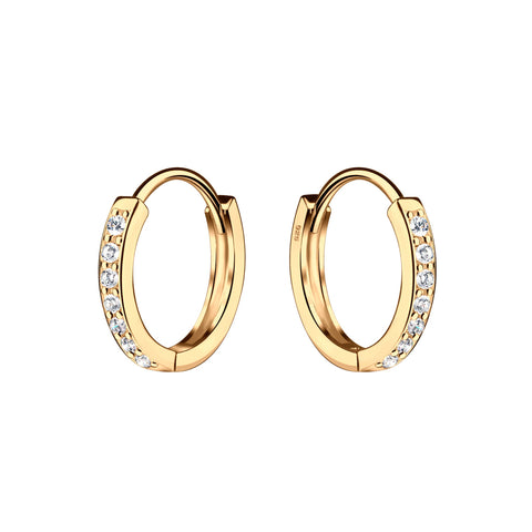 14K Gold-Plated Huggie CZ Hoop Earrings for Kids and girls