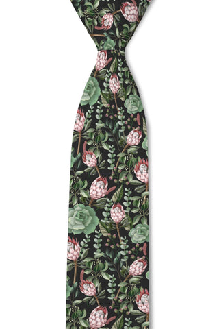 Sage - Black and Green Succulent Tie: 3.25" Standard Tie