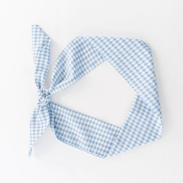 Dusty Blue Gingham Fabric Hat Band - Lulu Bella Boutique