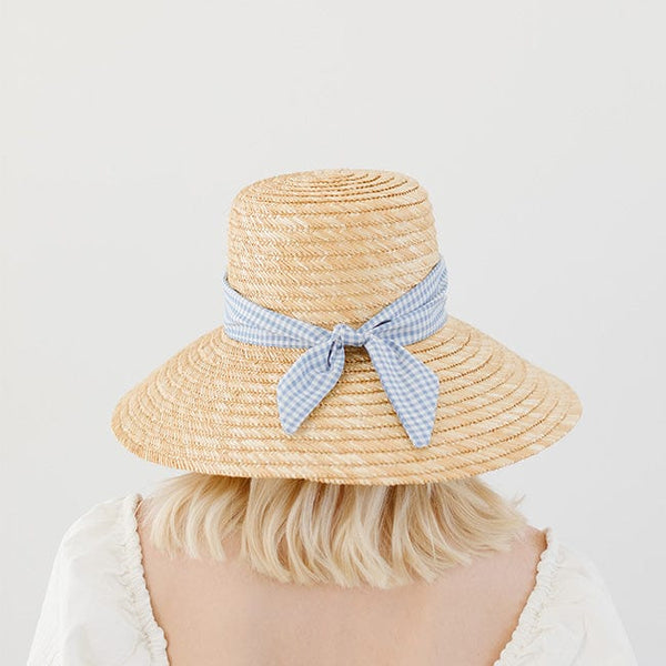 Dusty Blue Gingham Fabric Hat Band - Lulu Bella Boutique