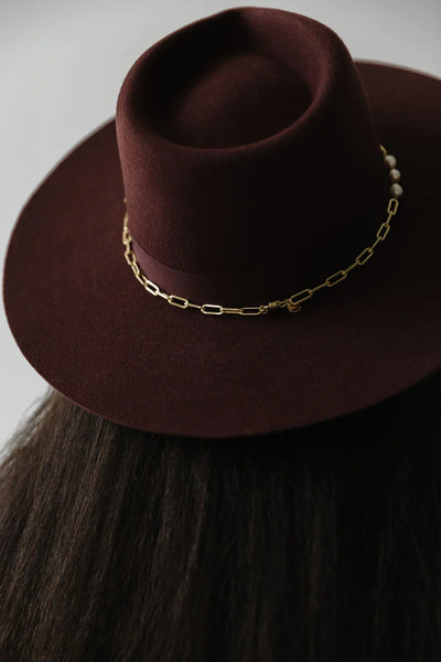 Gigi Pip Raine Wide Brim Fedora Hat in Dark Cherry - Lulu Bella Boutique