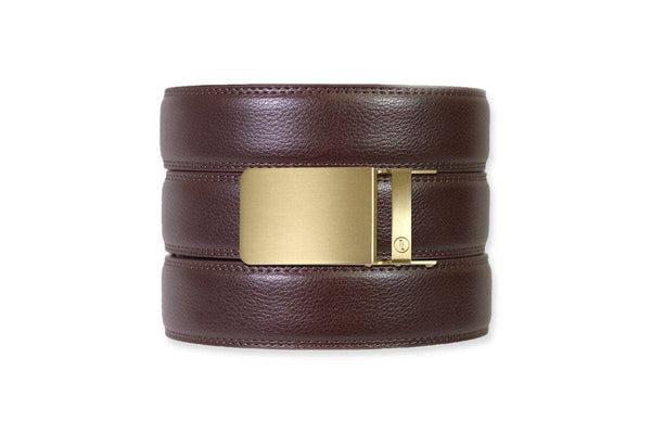 Espresso Leather Rachet Belt & Buckle Set: Gun Metal - Lulu Bella Boutique