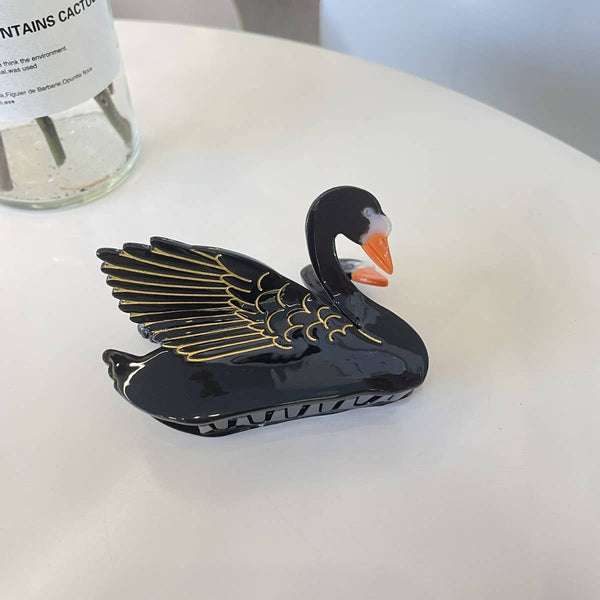 FASHIONABLE WHITE SWAN ACETIC ACID HAIR CLIP_CWAHA0549: Black / (OS) 2 - Lulu Bella Boutique
