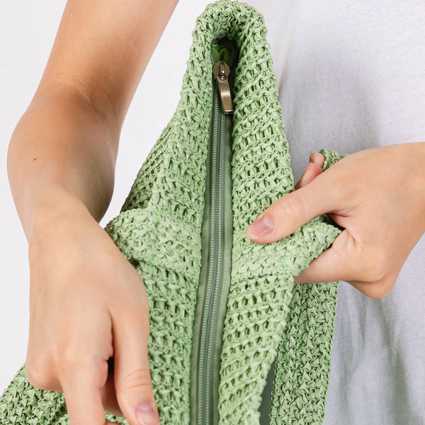 Solid Crochet Straw Tote Bag / Beach Bag
: Beige - Lulu Bella Boutique