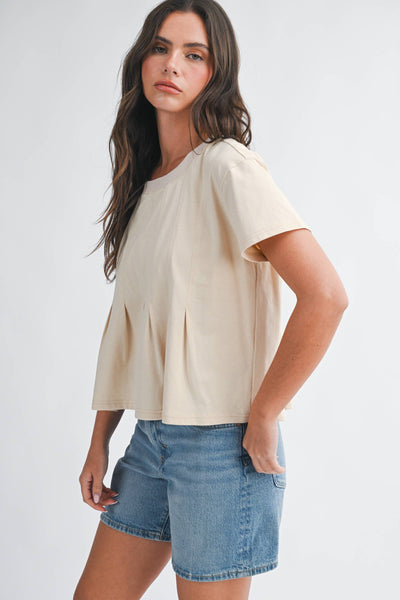 Pleated Swing Tee Top: Oat