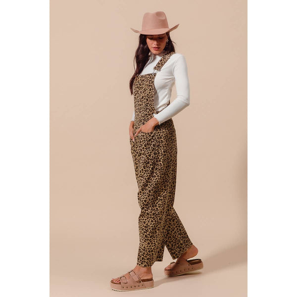 LEOPARD TWILL SLOUCHY BARREL OVERALLS