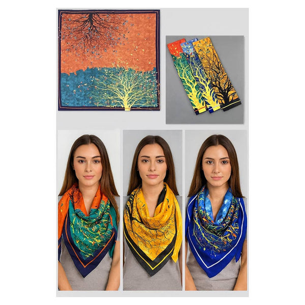 Elegant Silk Botanical Large Square Scarf: Yellow