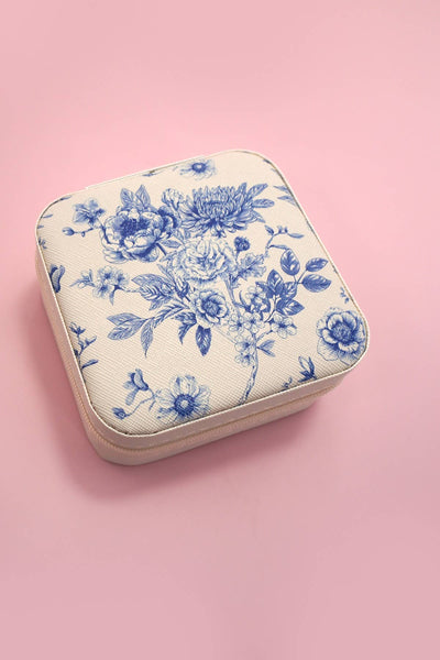 JEWELRY ORGANIZER TRAVEL BOX CASE: FLOWER A OFF WHITE