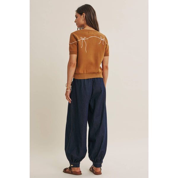 FRENCH MORNING BOW EMBROIDERED BUTTON-DOWN COTTON CARDIGAN: OFF WHITE / S - Lulu Bella Boutique