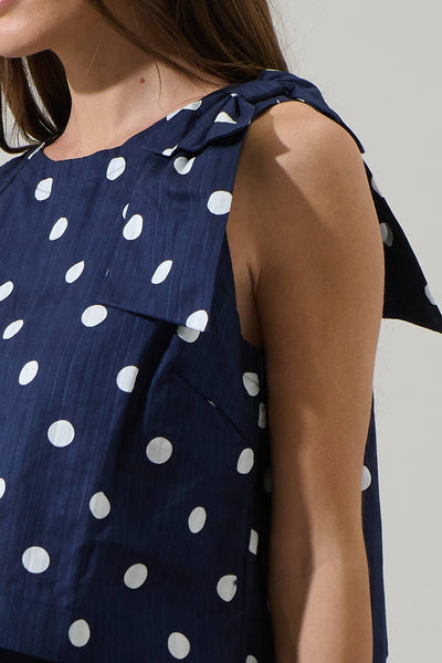 Caryn Polka Dot Sleeveless Top: NavyWhite / XS - Lulu Bella Boutique