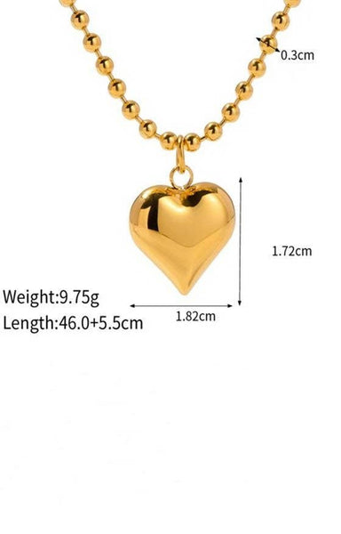 18K STAINLESS STEEL TARNISH FREE HEART NECKLACE | 40NK389: Gold